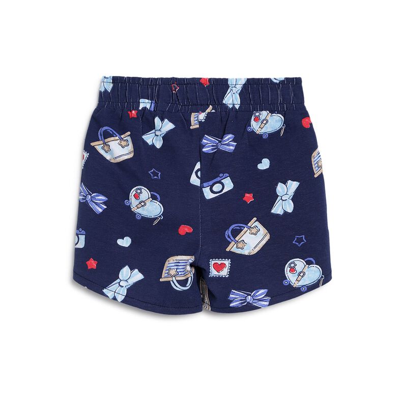 Girls Blue Printed Short Knitted Trousers image number 1